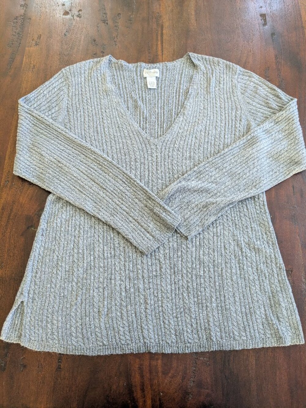 Chico's Silver Metallic Shimmer Cable Knit V-Neck Sweater Size 3 / XL
